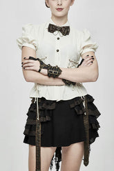 White Cotton Short Sleeves Slim Womens Punk Blouse